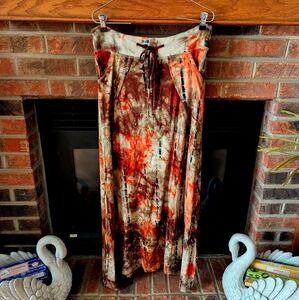 Coin 1804 Orange And Brown Tie-Dye Maxi Skirt Womens Size M